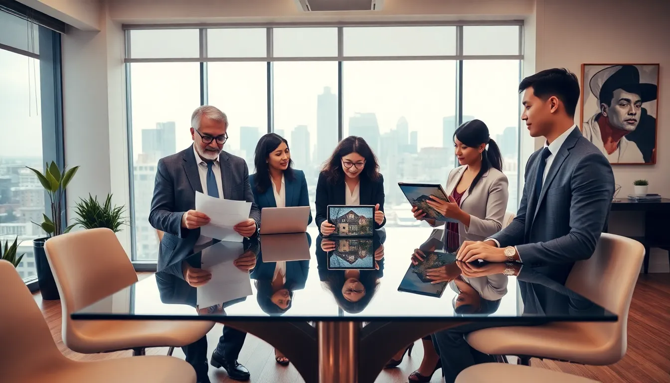 professionals discussing rehab loans for investment properties in a modern office.